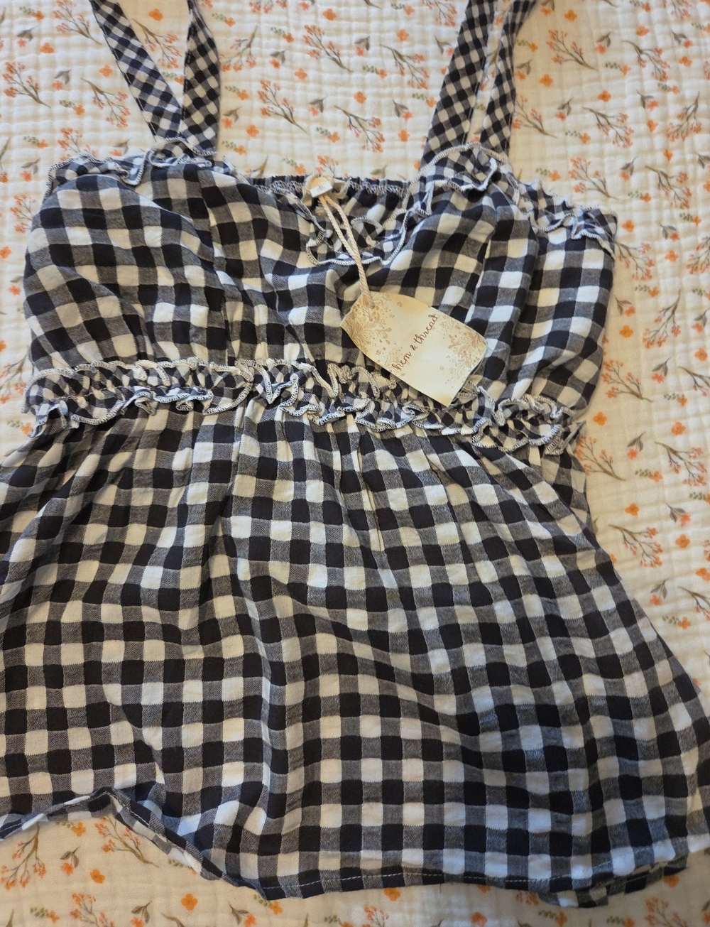 Hem & Thread Black and White Gingham Tank with Smocked Waist